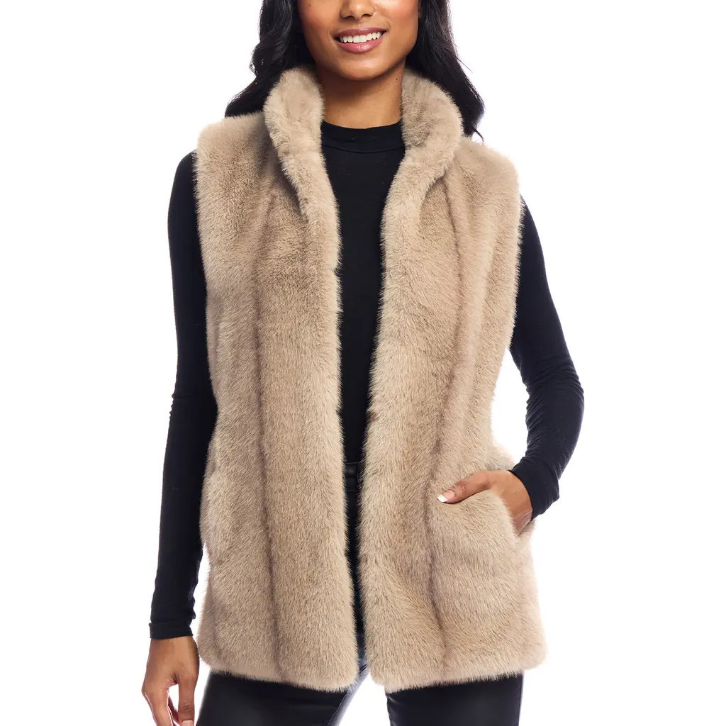 DONNA SALYERS FABULOUS FURS Signature Series Hook Faux Fur Vest in Vintage Mink at Nordstrom, Size X-Small | Nordstrom