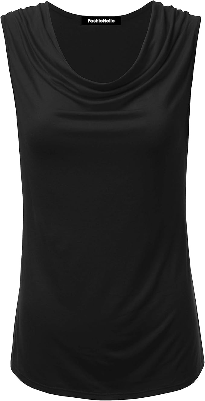 FASHIONOLIC Women's Cowl Neck Ruched Draped Sleeveless Stretchy Blouse Casual Tank Top (Made in U... | Amazon (US)
