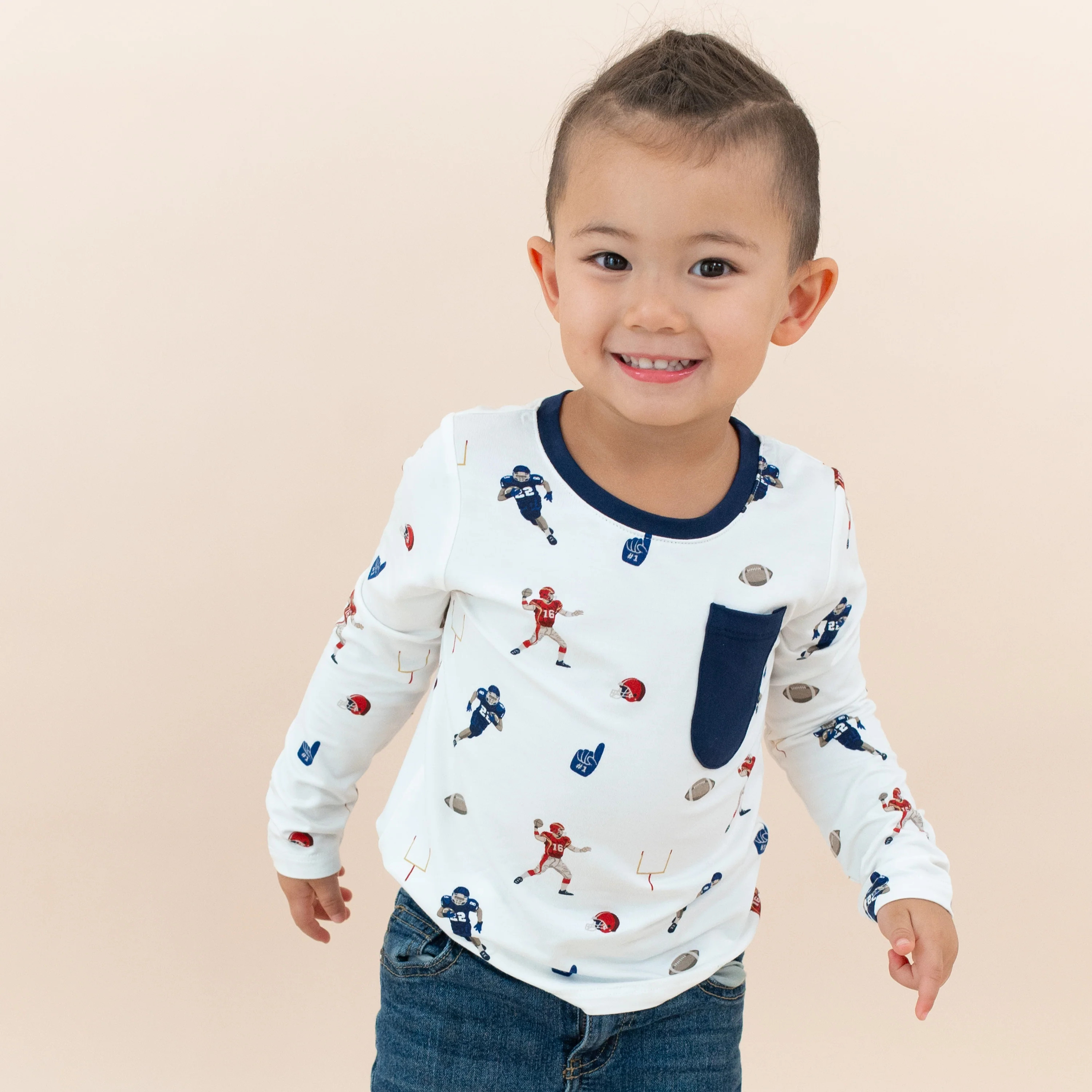 Long Sleeve Toddler Crew Neck Tee in Football | Kyte BABY