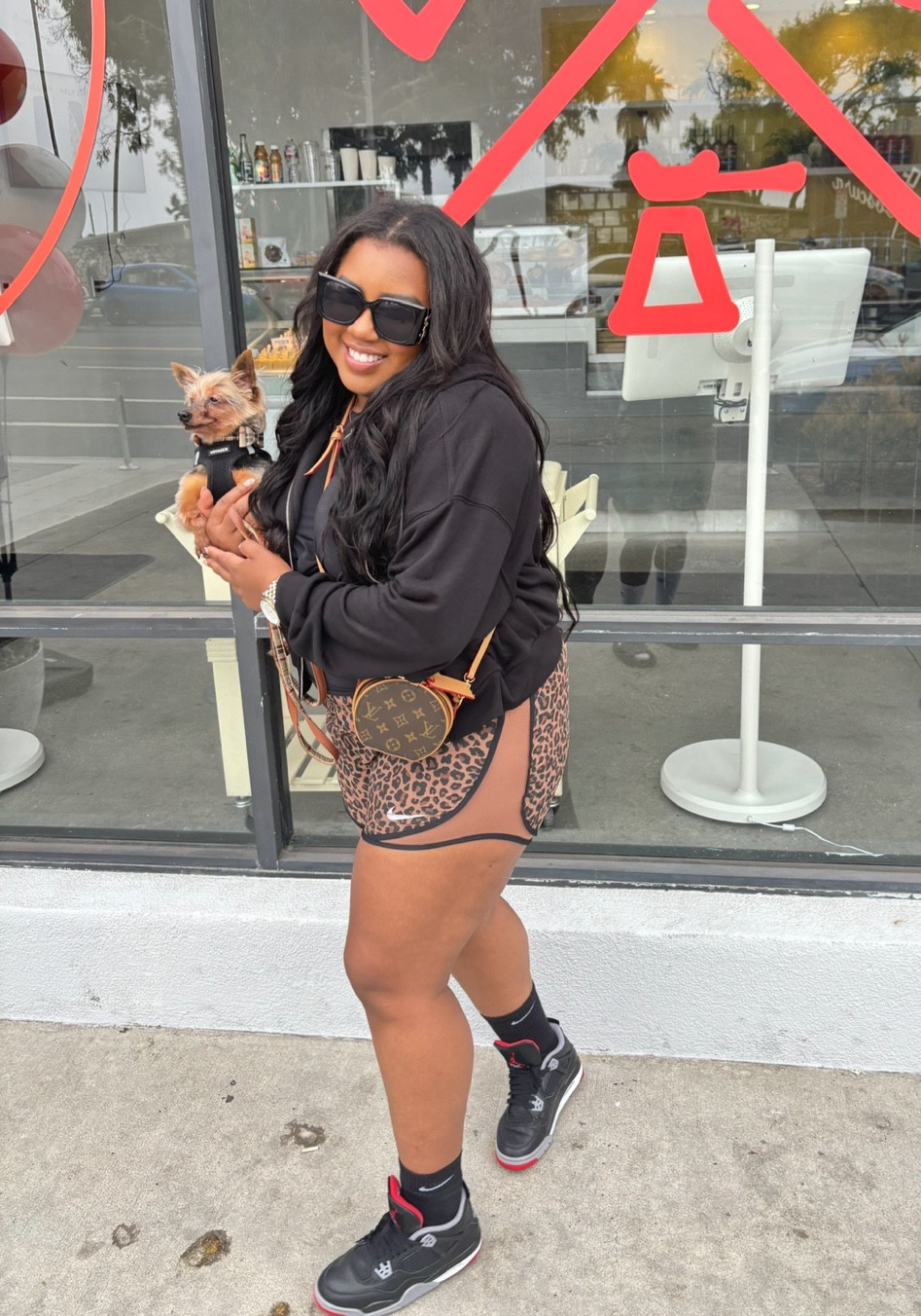Santa Monica Beach Vibes! 🌴☀️ I kept it cool and comfy with my Nike sweatshirt, Nike tee, leopard print Nike shorts, and my favorite Air Jordans. Perfect for strolling the beach or grabbing a coffee in the city! 🖤 My little sidekick Rarri came along for the adventure too 🐾. This look is ideal for those sunny Los Angeles days when you want to stay stylish yet relaxed. Click the links to shop my entire outfit on LTK and twin with me on your next beach day! #Nike #AirJordans #BeachStyle #LTKfit #SantaMonica #ShopMyLook

#LTKFindsUnder100 #LTKOver40 #LTKStyleTip