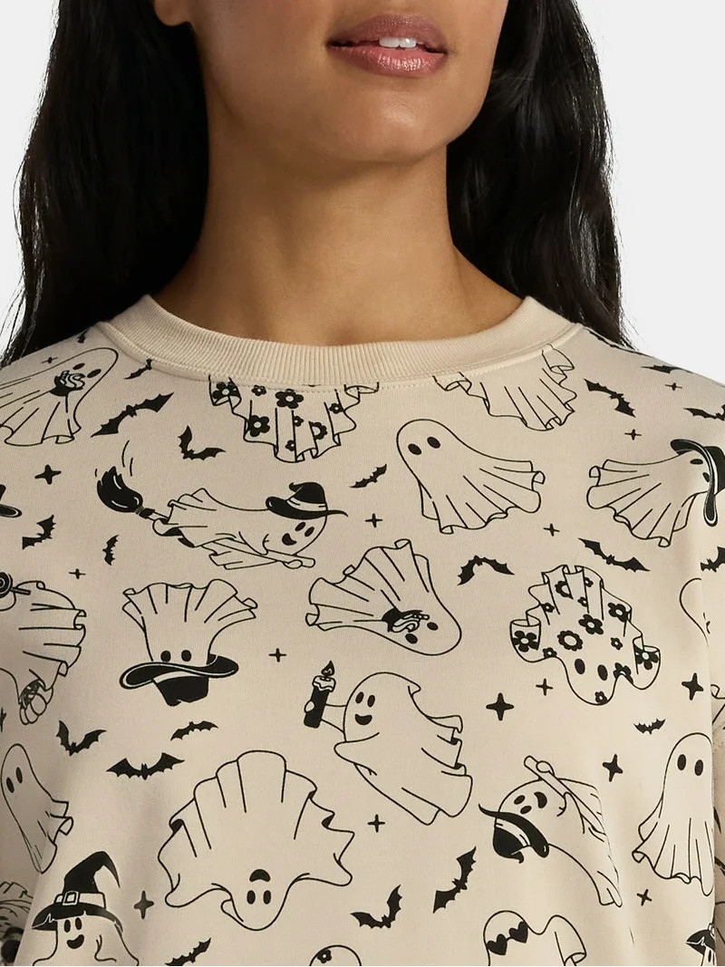 Halloween Women's Happy Ghost Graphic Print Sweatshirt with Long Sleeves, Sizes XXS-XXL | Walmart (US)