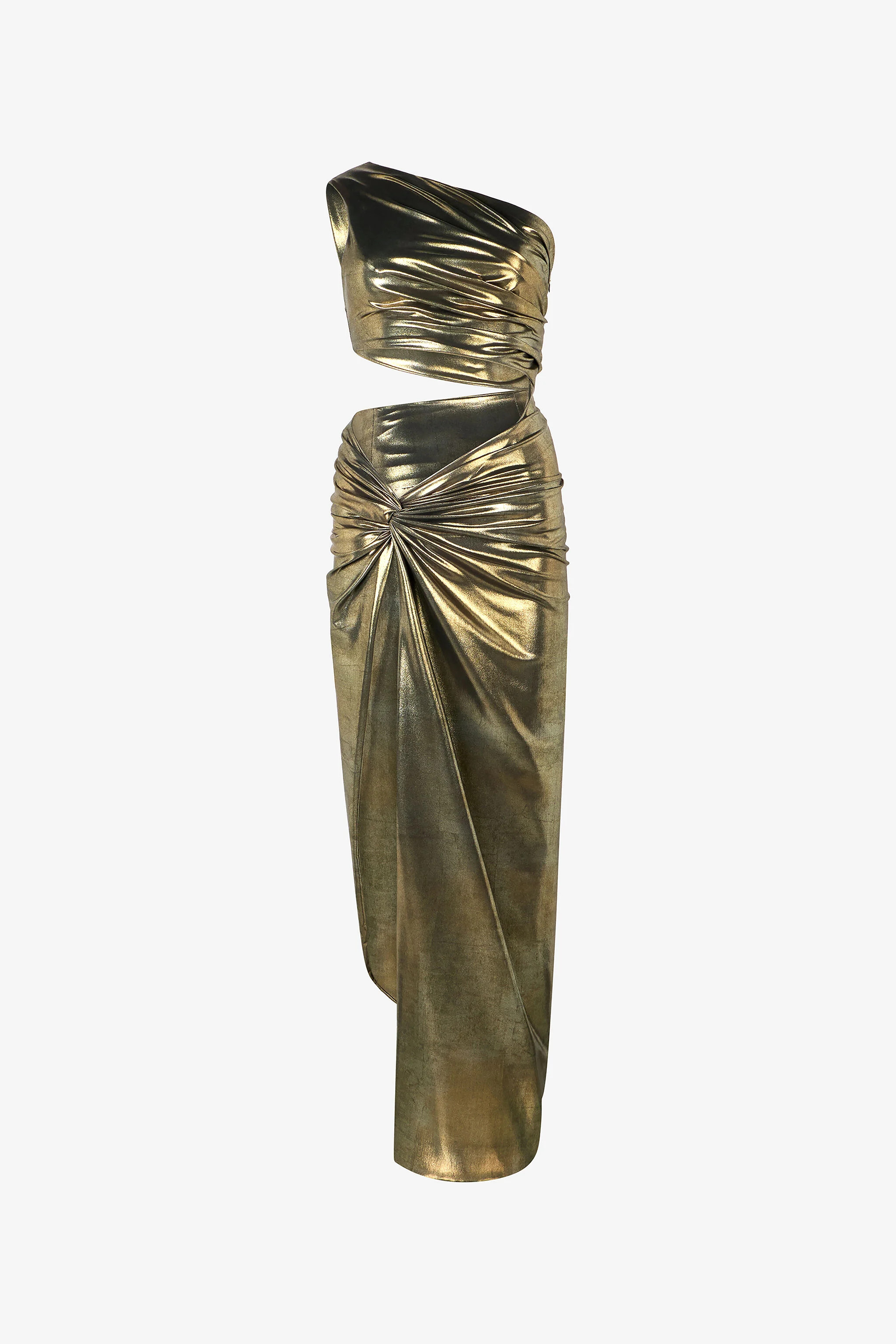 One-Shoulder Gold Dress with Cut-Out Detail | Roberto Cavalli
