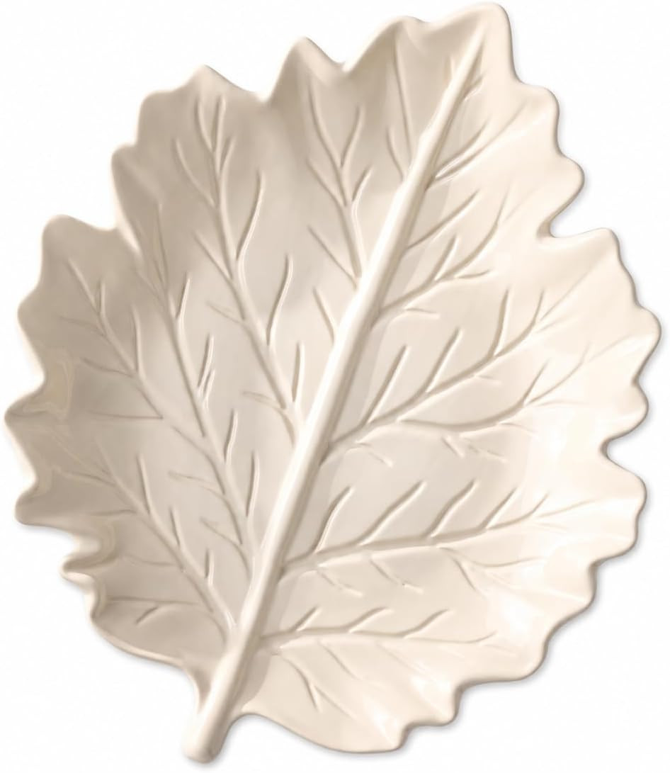 PLKJYEHD Cream Leaf-Shaped Stoneware Serving Platter for Appetizers | Amazon (US)