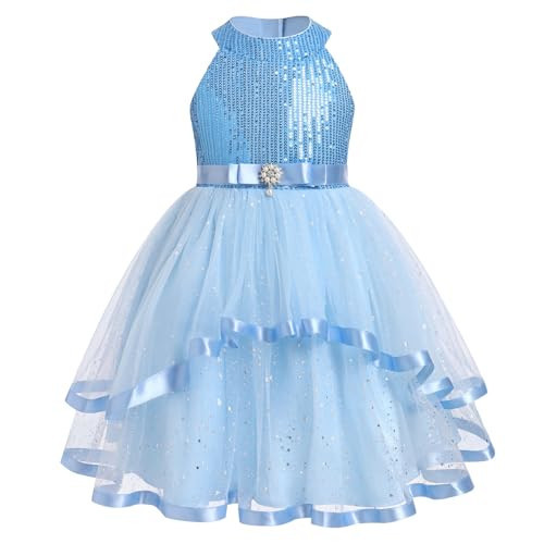 OBEEII Pageant Dresses for Girls Sequins Tulle Tutu Dress Toddler Princess Birthday Party Photoshoot Sparkle Glitters Wedding Flower Girl Dress Kids Baptism Formal Prom Ball Gown Blue 7-8 Years | Amazon (US)