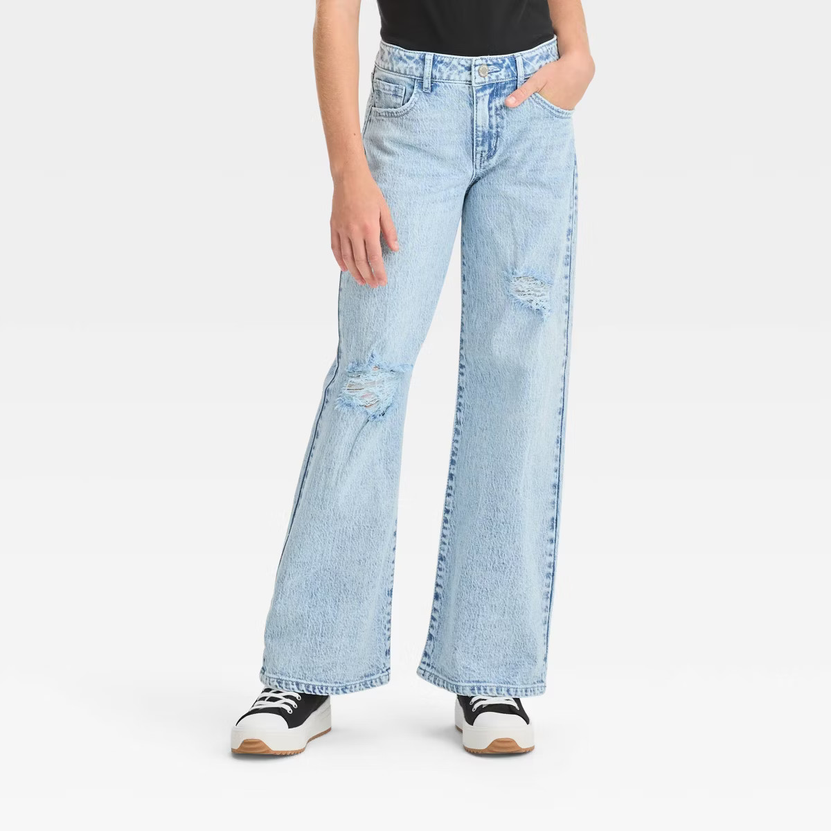 Girls' Mid-Rise Wide Leg Jeans - art class™ Light Wash | Target