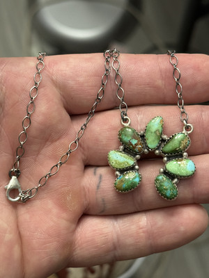 STERLING SILVER NATIVE AMERICAN SW SONORAN GOLD TURQUOISE NAJA CLUSTER NECKLACE | eBay US