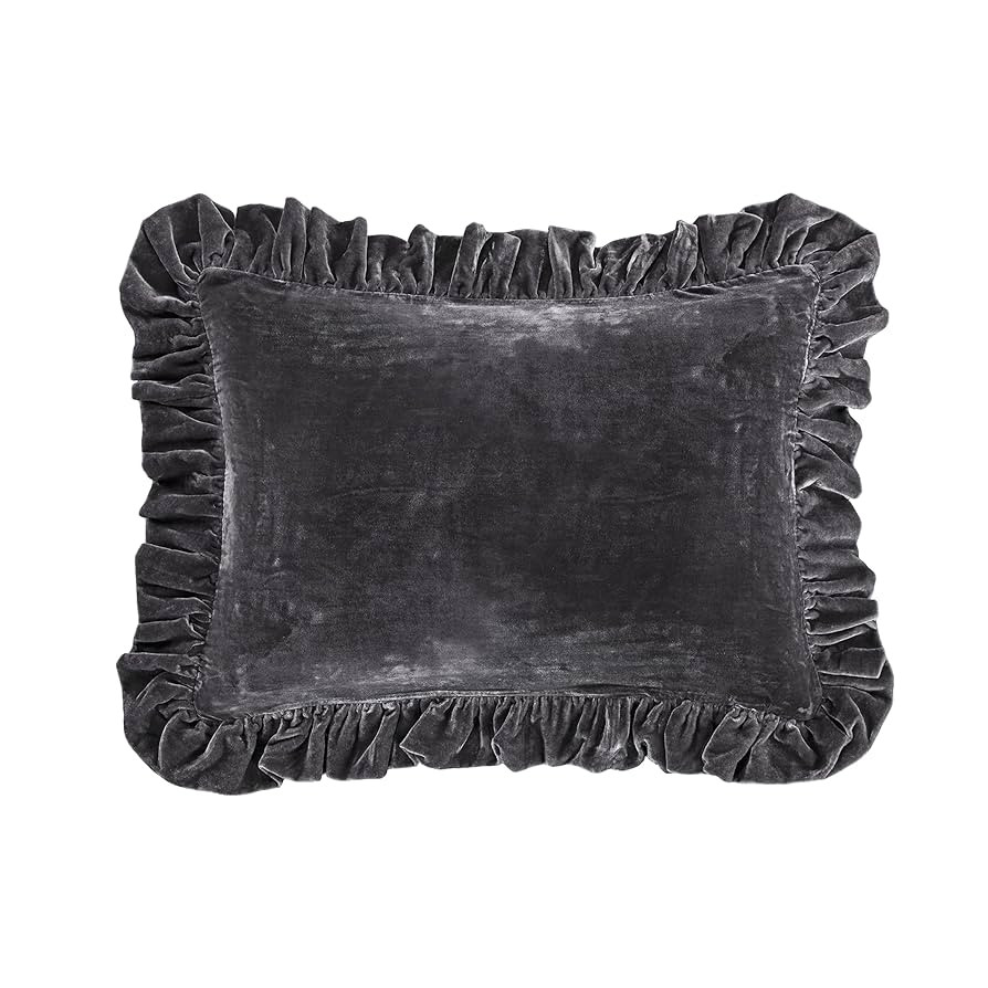 HiEnd Accents Stella Faux Silk Velvet Oblong Pillow, 16x21 inch, Slate, Romantic Western Modern T... | Amazon (US)