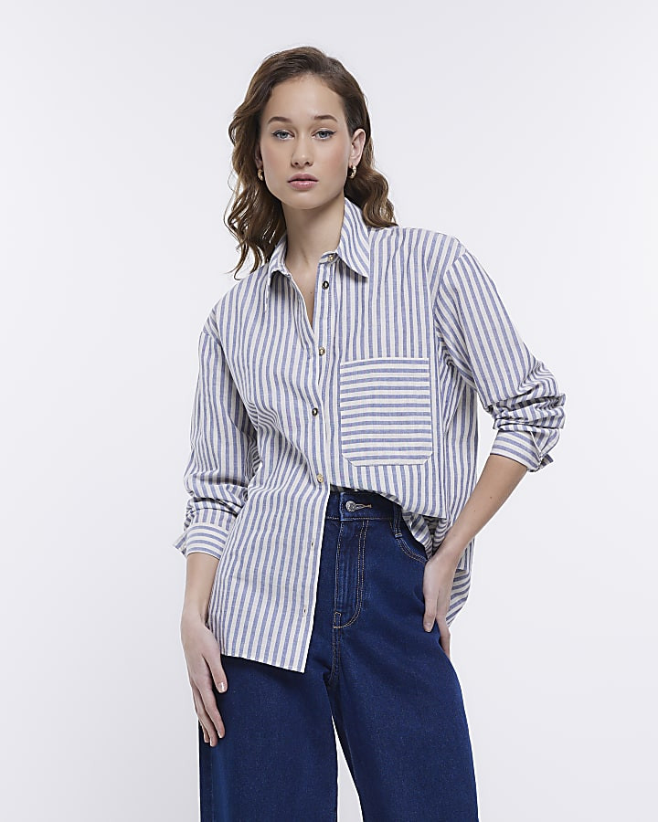 Blue stripe oversized long sleeve shirt | River Island (UK & IE)