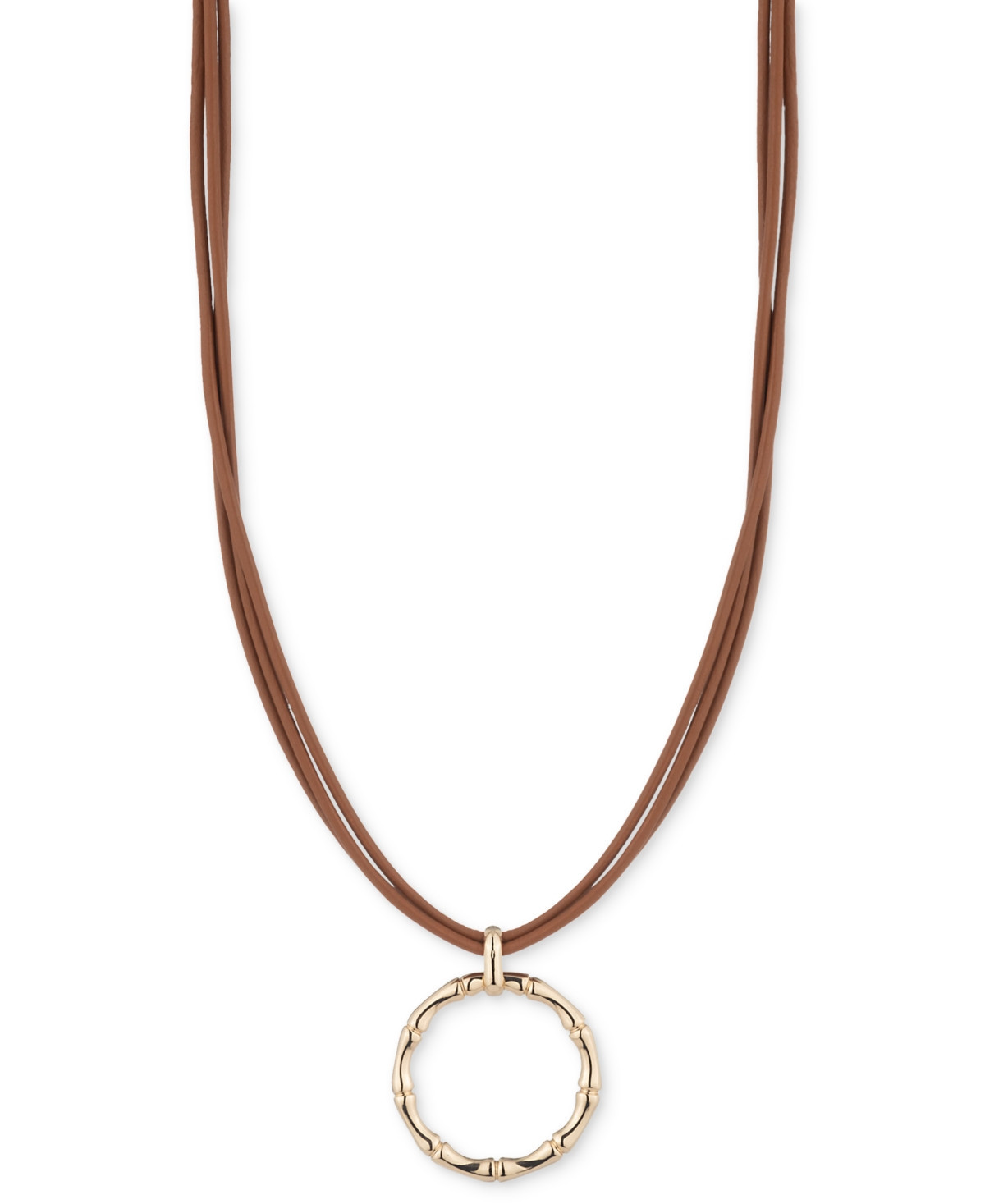 Lauren Ralph Lauren Gold-Tone Brown Leather Pendant Necklace, 16" + 3" extender - Brown | Macy's