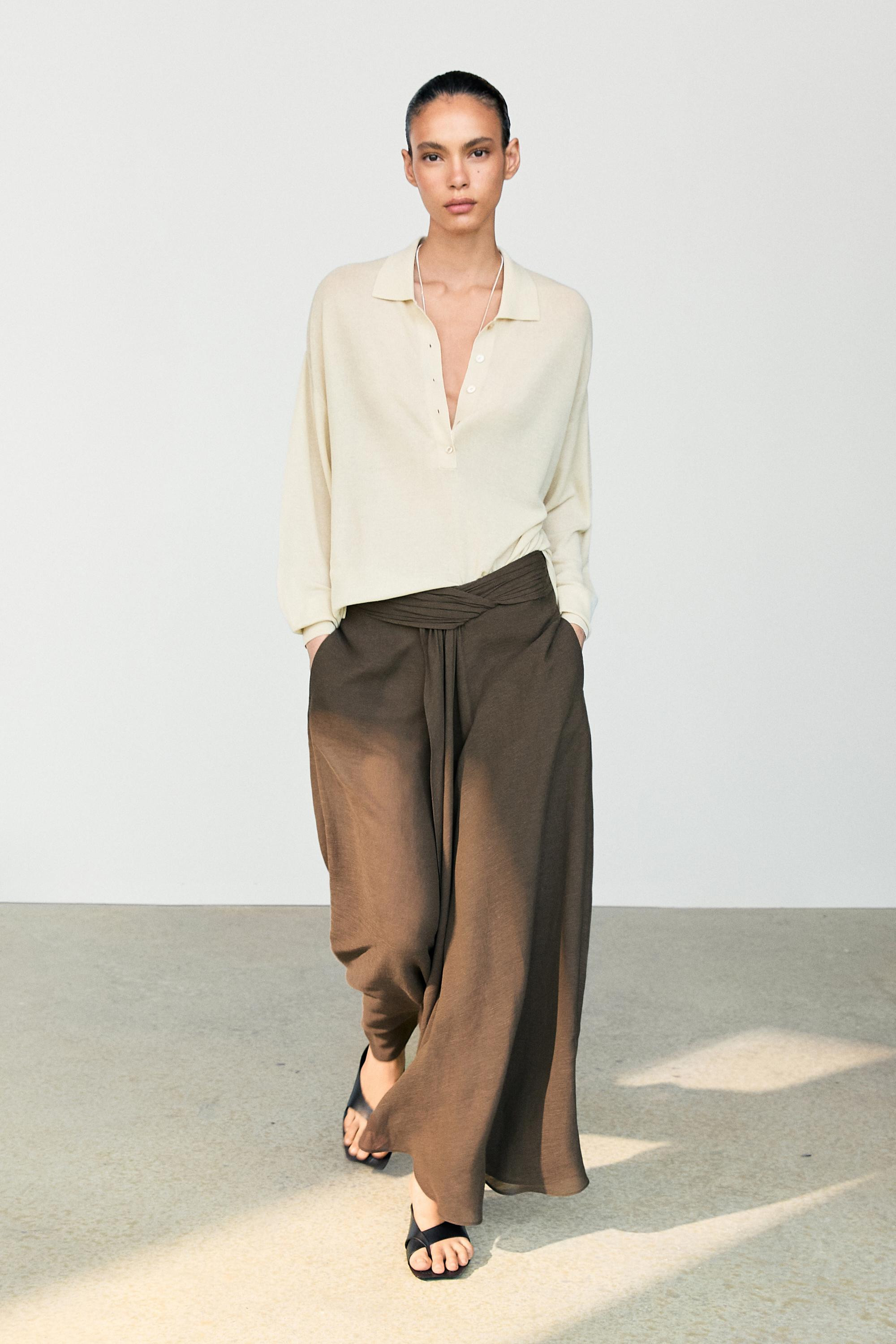Semi-sheer linen blend skort | Massimo Dutti US