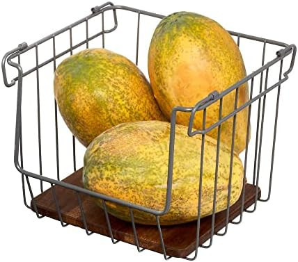 The Ría Safford Collection by iDesign Open Front Wire Basket with Acacia Wood, 10" x 10" x 8", C... | Amazon (US)