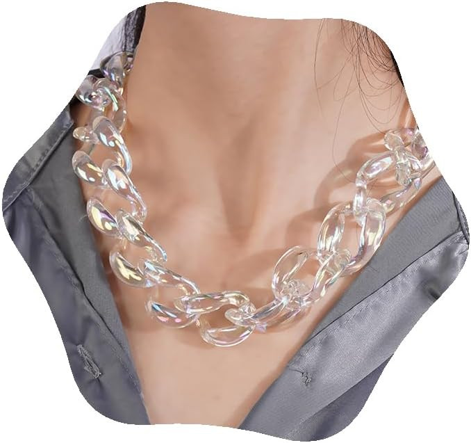 YERTTER Transparent Bling Big Acrylic Link Chain Choker Women Men Chunky Chain Link Neckalce Resin Choker Statement Plastic Choker Collar Necklace | Amazon (US)