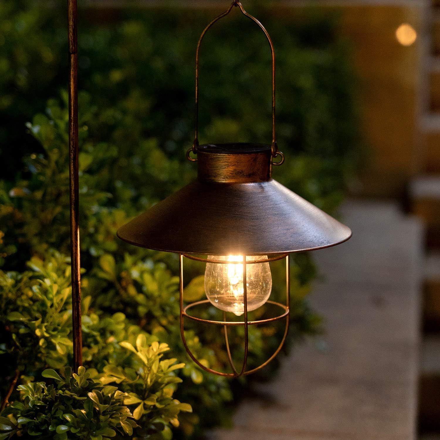 2Pack Solar Metal Hanging Lantern with Shepherd Hook Outdoor Led Garden Lights Brushed Copper | Amazon (US)