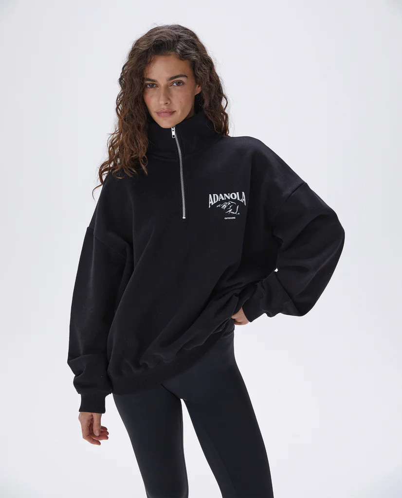 Outdoors Oversized Funnel Neck Zip Sweatshirt - Black | Adanola UK