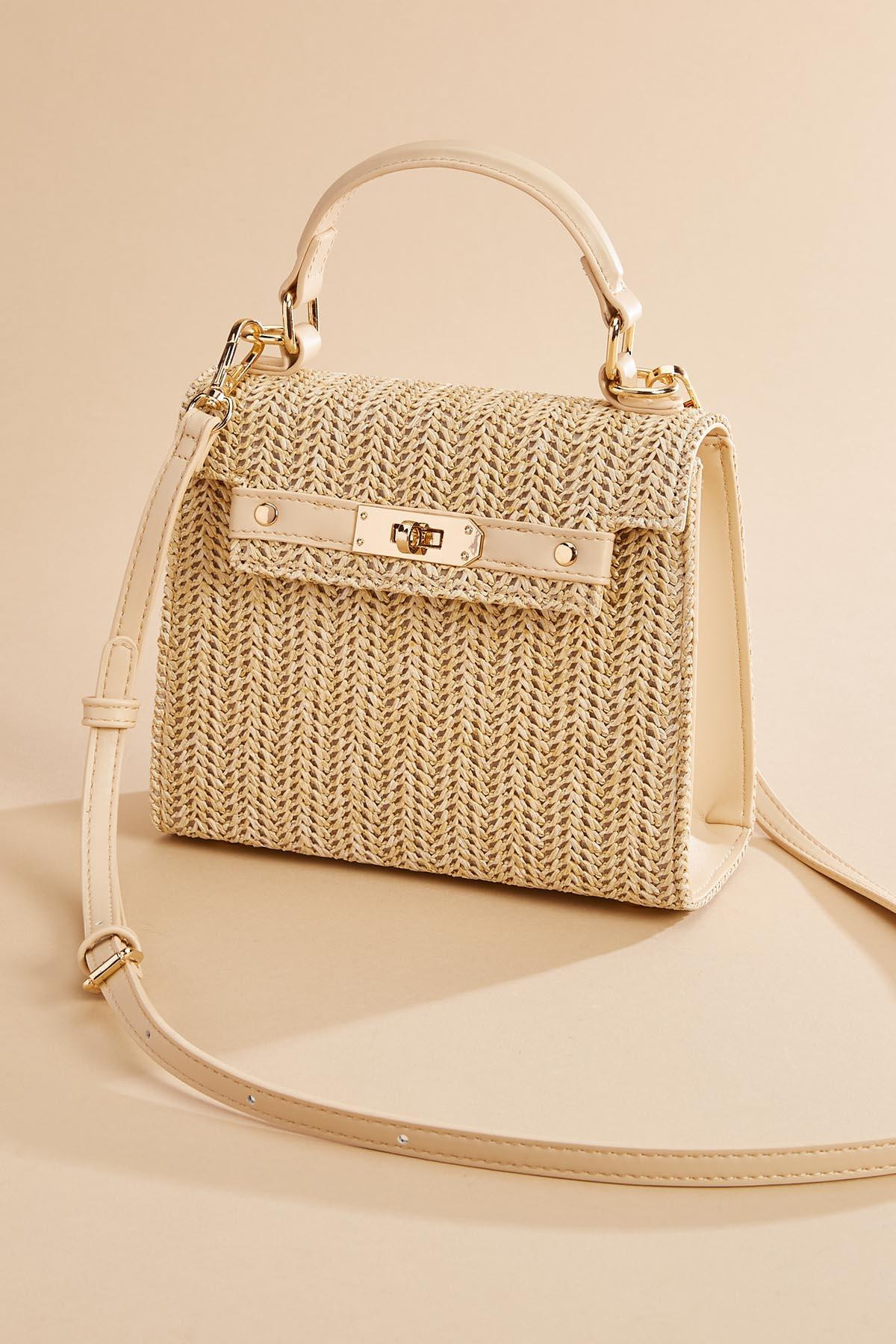 straw turn lock satchel | Versona