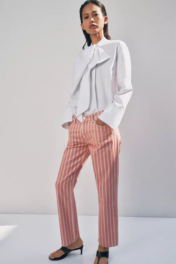 ZW COLLECTION MID-RISE STRIPED SLIM JEANS | Zara US
