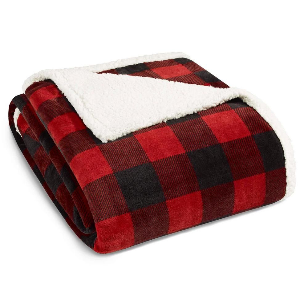Eddie Bauer Mountain Plaid Ultra Soft Sherpa Red 1-Piece King Blanket | The Home Depot