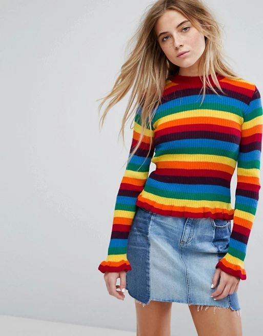 Daisy Street Skinny Sweater In Rainbow Knit | ASOS US