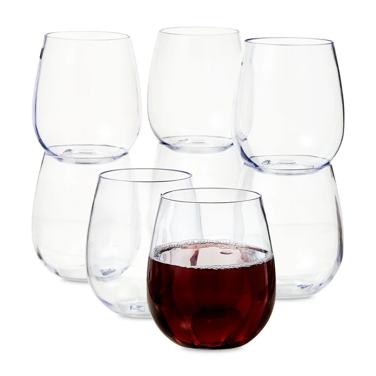 8 Count, 18.3 FL OZ, 3.7 x 4.1 IN Clear Plastic Wine Glasses, by Way To Celebrate | Walmart (US)