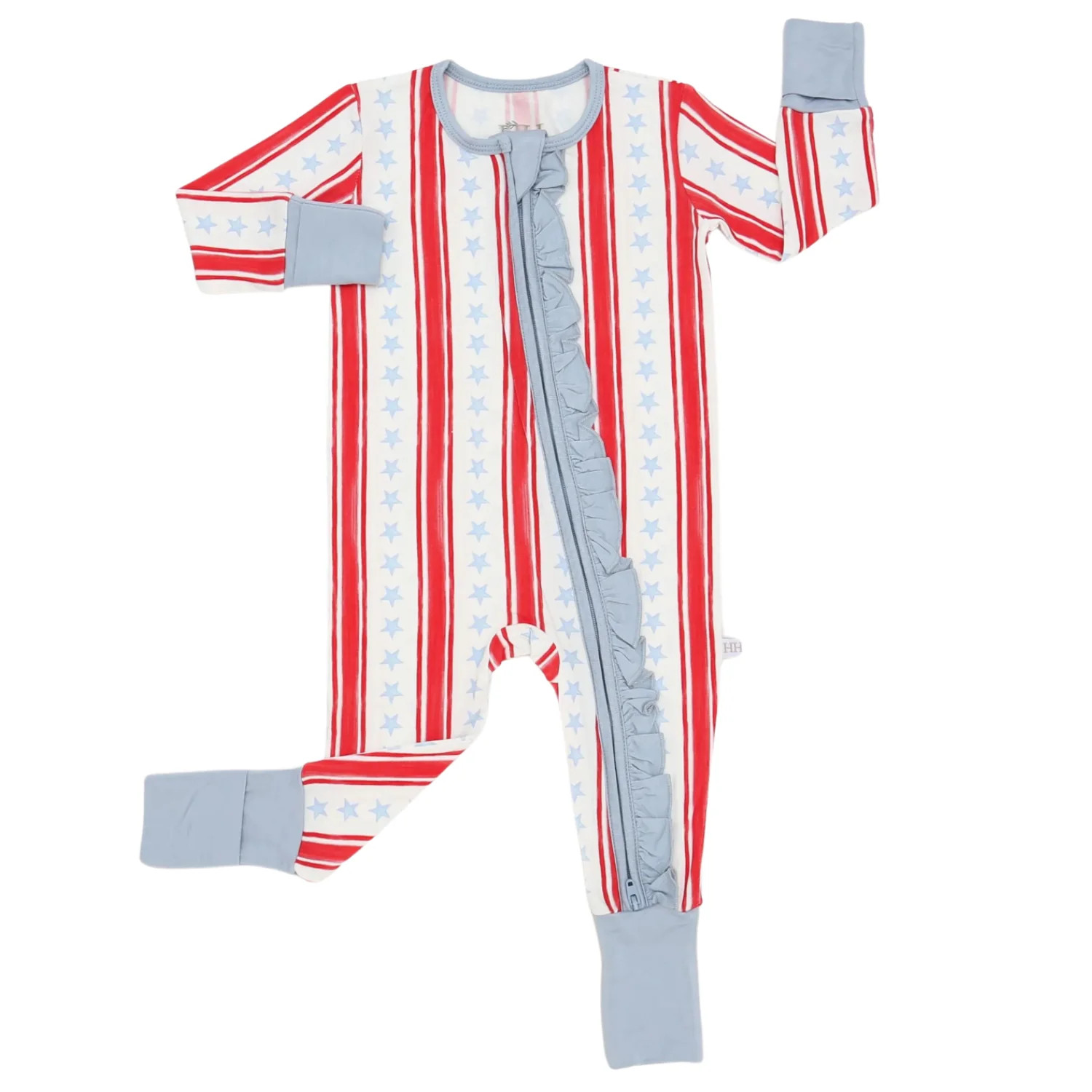 Girls Stars and Stripes Ruffle Double Zipper Romper | Hamner Hill