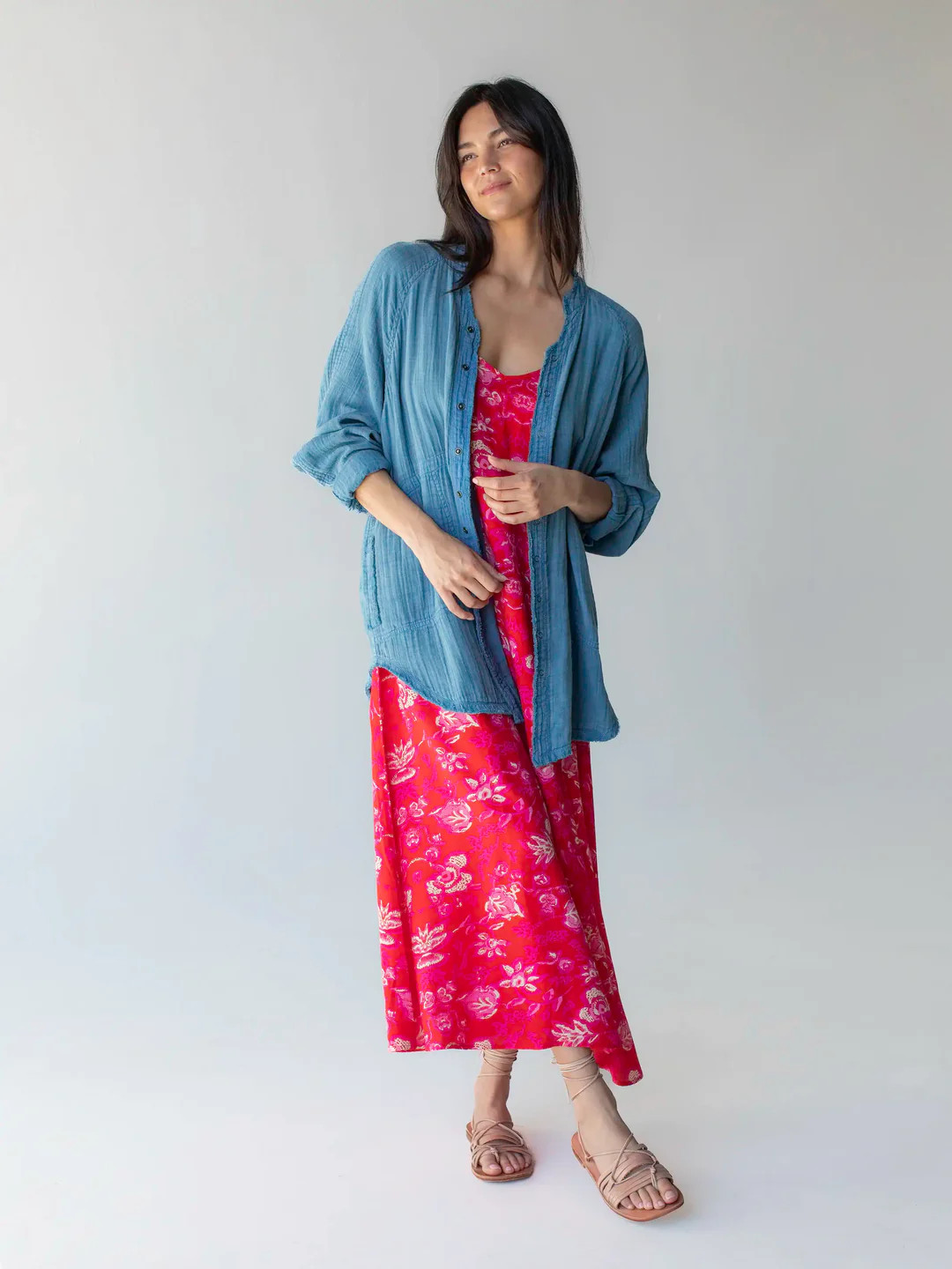 Gracie Slip Maxi Dress - Red Pink Leaf | Natural Life