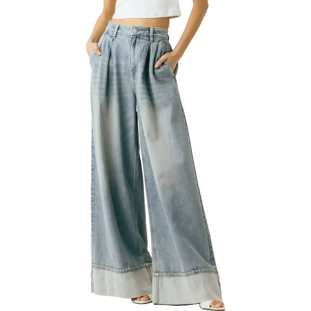 BLANKNYC Pleated Wide Leg Jeans in Easy Day at Nordstrom, Size 27 | Nordstrom