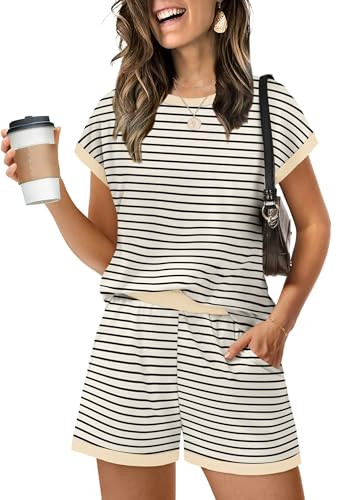 WIHOLL Two Piece Sets for Women Summer Lounge Short Sets Cap Sleeve Crew Neck Sweatsuit with Pock... | Amazon (US)