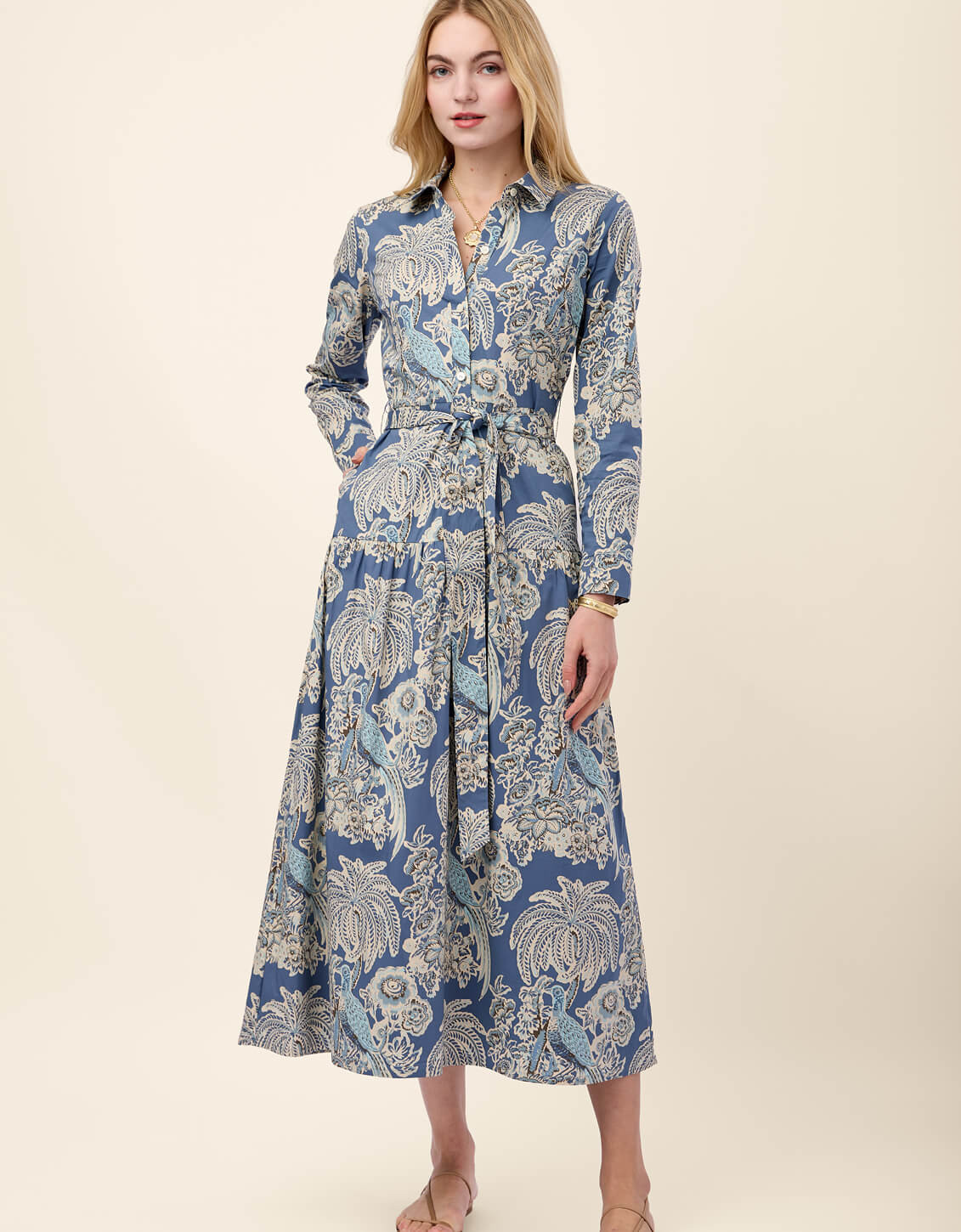 Kassidy Shirt Dress St. Augustine Bird Palm Blue | Spartina 449