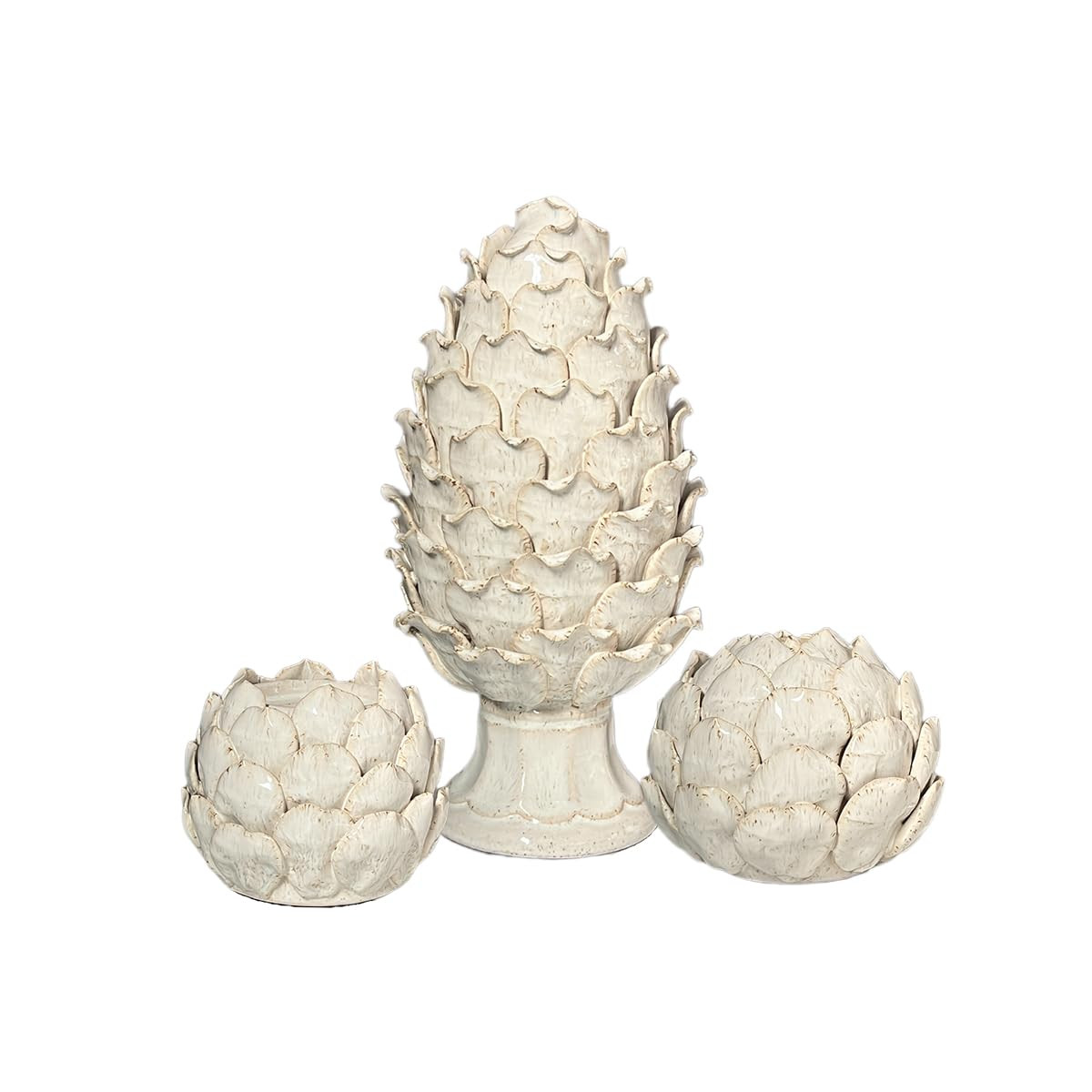 White Ceramic Artichoke Decorative Set, 3-Piece, Statue Ornament, Candle Holder, Vase for Home Decor | Amazon (US)