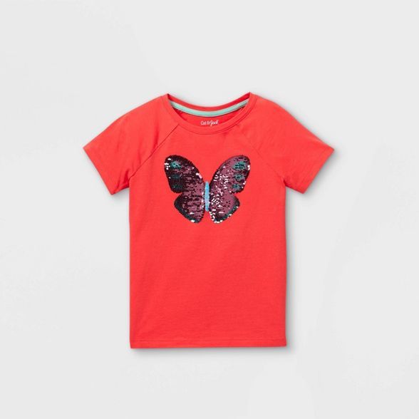 Girls' Flip Sequin Butterfly Short Sleeve T-Shirt - Cat & Jack™ Coral | Target