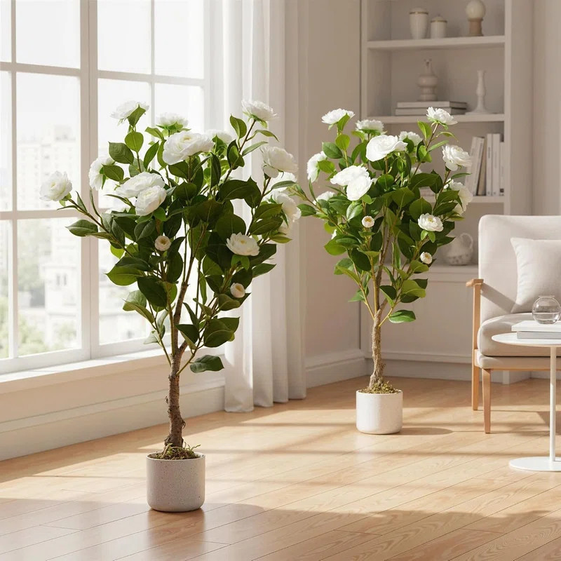 2pcs 33in Artificial Camellia Tree in Pot, Lifelike Pink Flowers for Indoor & Outdoor Home Office... | Wayfair North America