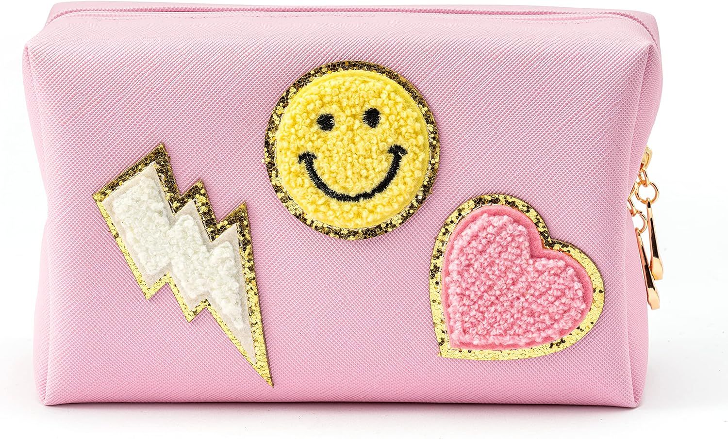 Amazon.com: LieToi Preppy Patch Small Toiletry Bag Smile Lightning Heart PU Leather Portable Wate... | Amazon (US)