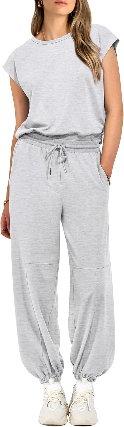 PRETTYGARDEN Women's Summer 2 Piece Tracksuit Outfit Casual Cap Sleeve Tops High Waist Pants Set ... | Amazon (US)