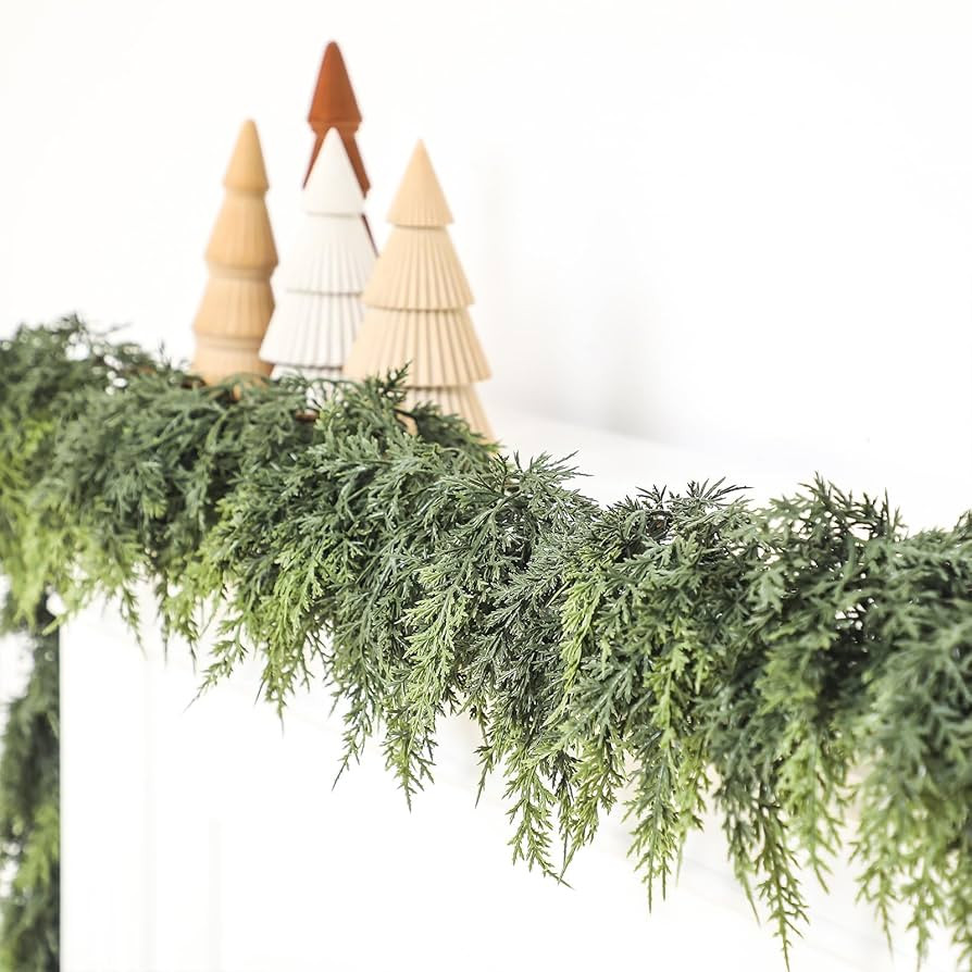 Jutom 1 Pcs 9 ft Christmas Cedar Garland - Dual Green Realistic Cedar Pine Needles Garland Artifi... | Amazon (US)