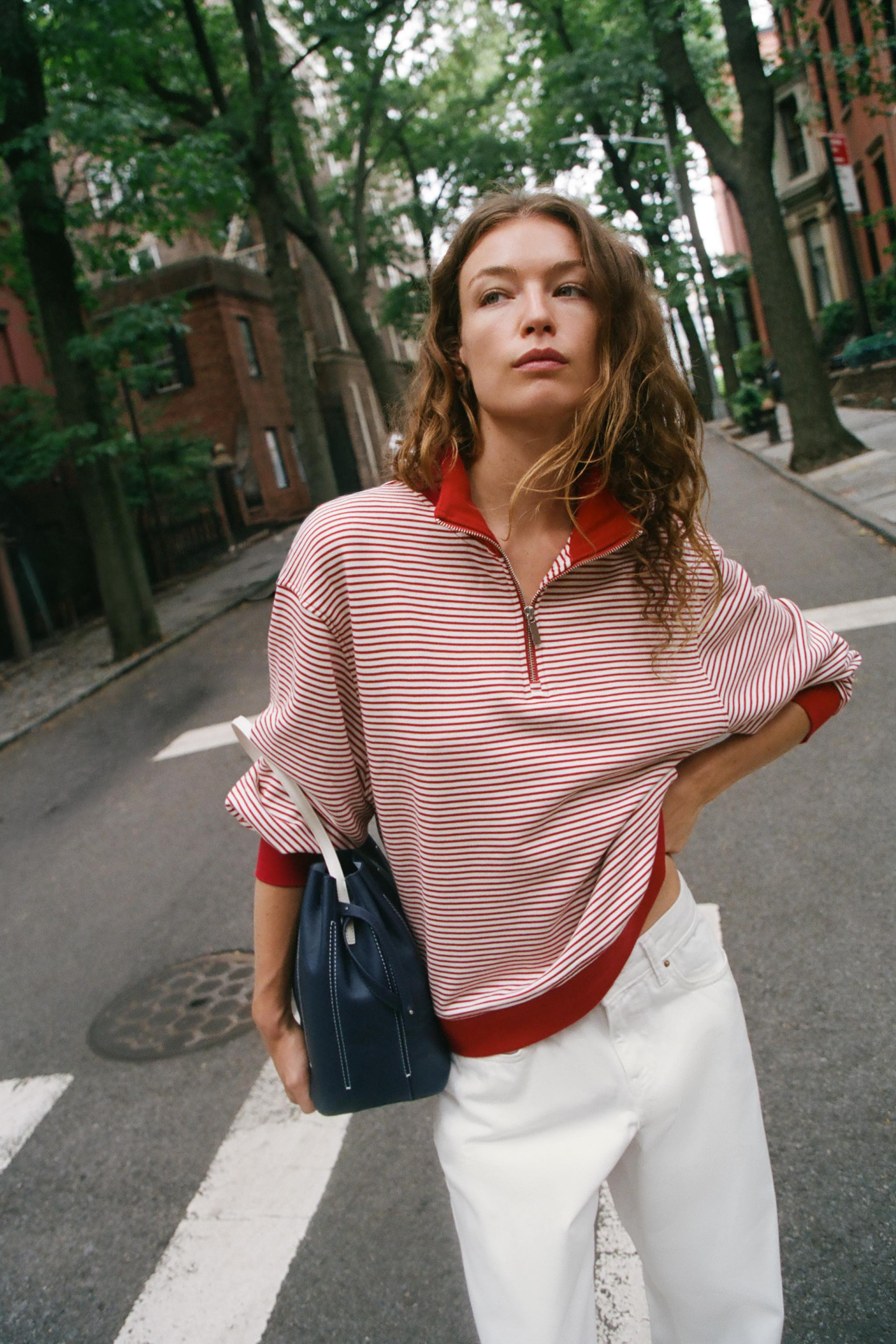 STRIPED ZIP-UP SWEATSHIRT | Zara UK