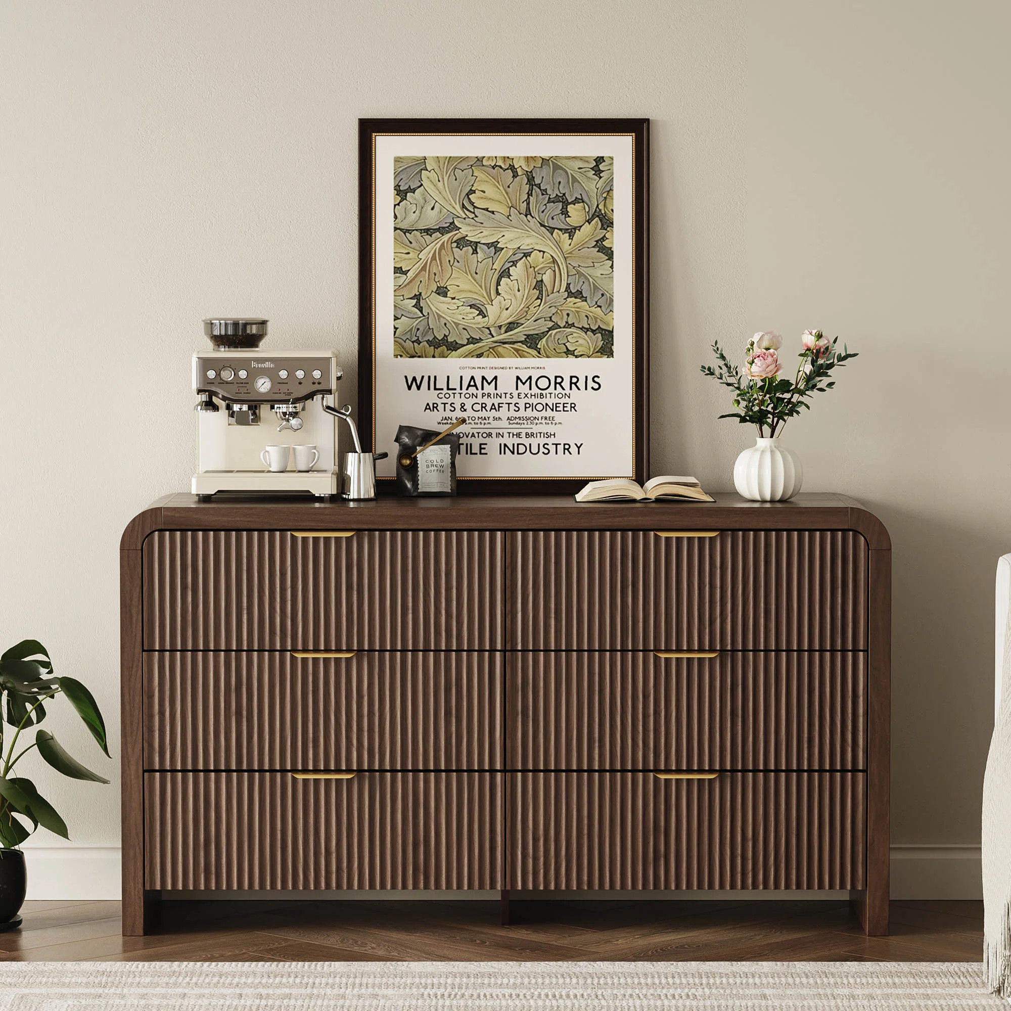 55" Modern Fluted 6 Drawer Dresser, Sculpted Texture & Waterfall Corners, Wood Bedroom Dresser | Wayfair North America