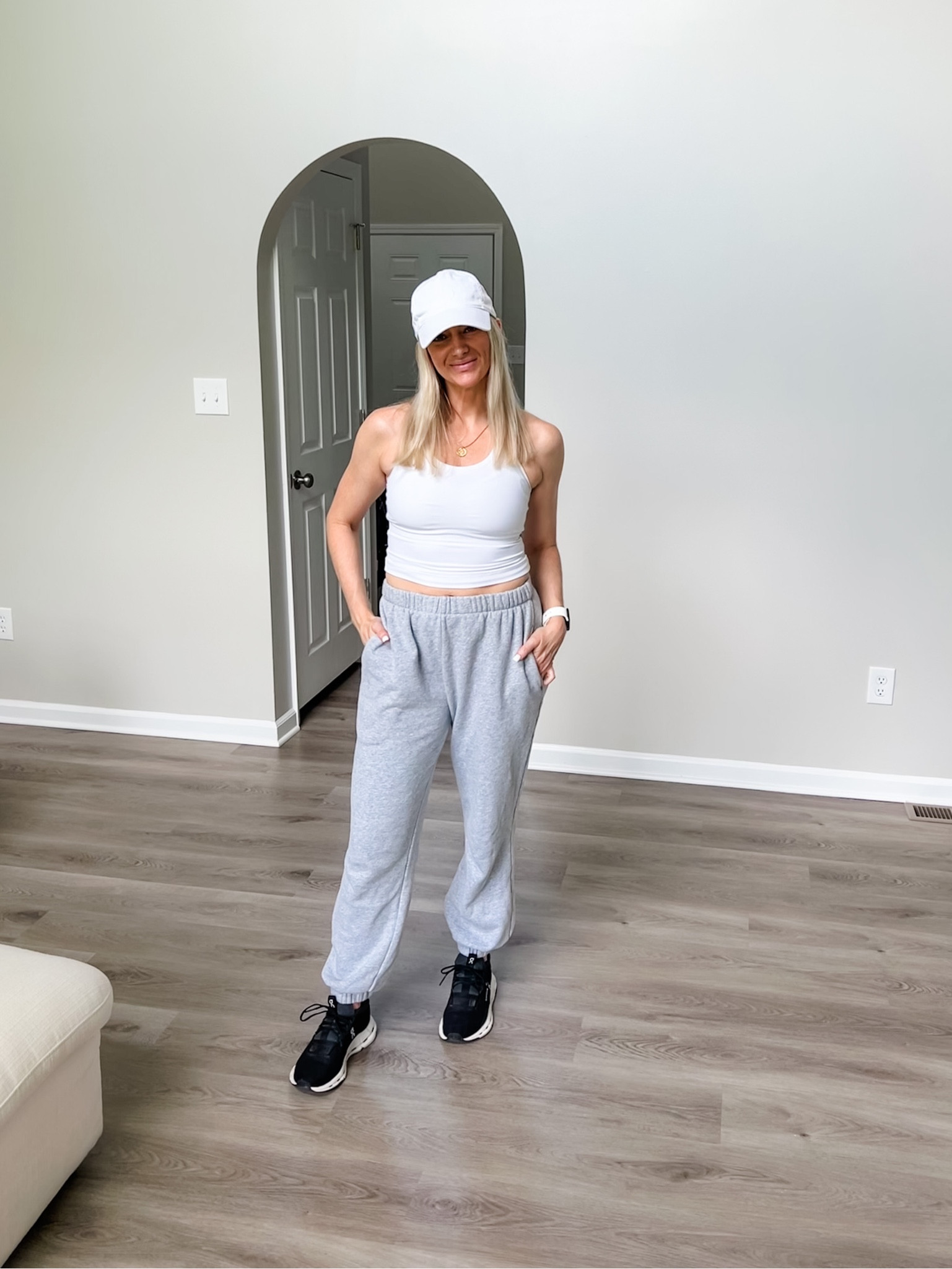 Hat on sale, lululemon tank, John Galt sweatpants, on Cloudnova shoes, electric picks jewelry 🤍

#LTKsalealert #LTKxNSale #LTKunder50