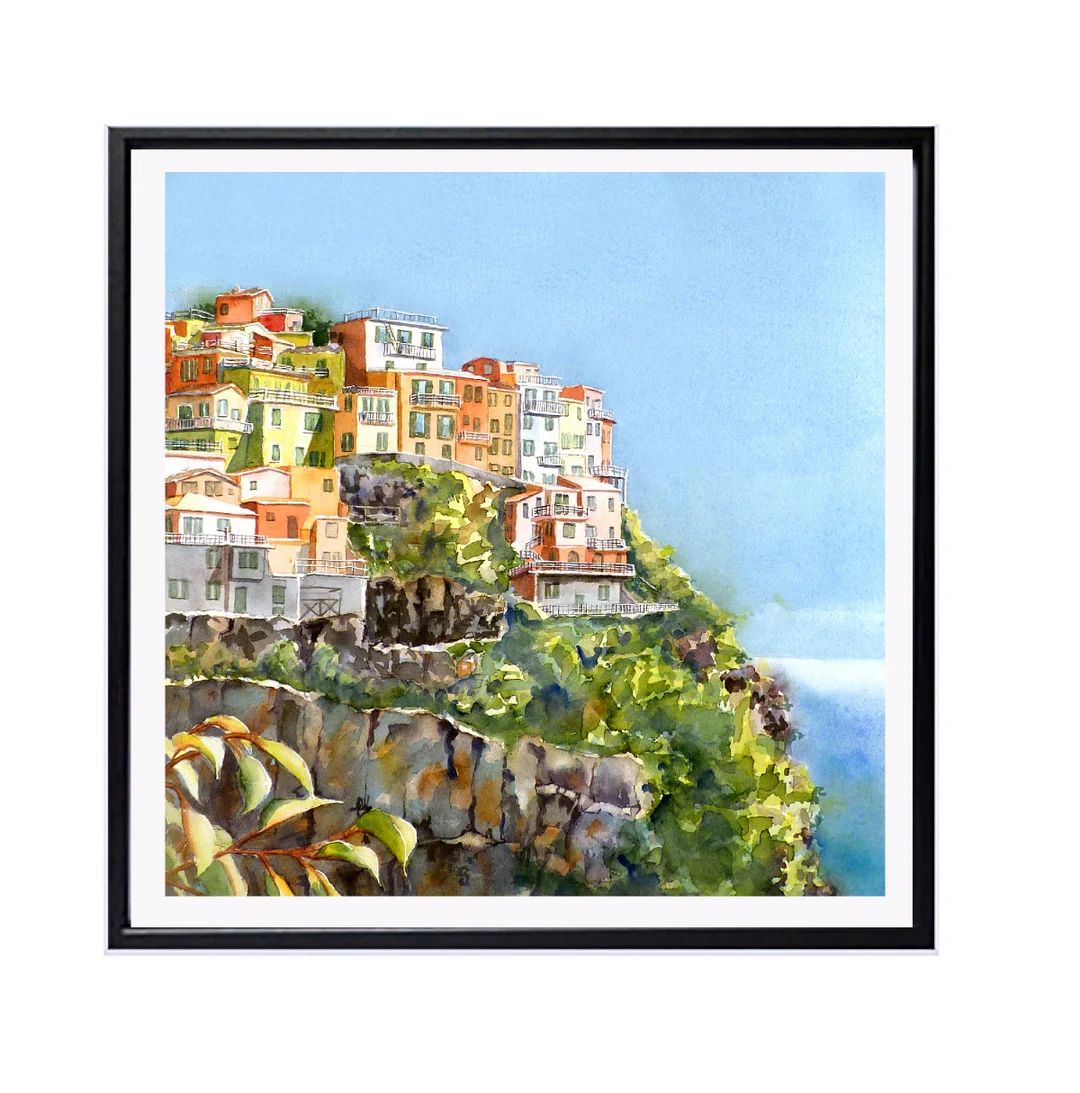 Bright Painting wall art Cinque Terre Seaside Sea Print, Ocean Cliff Shore Lovely Romance Colorfu... | Etsy (US)