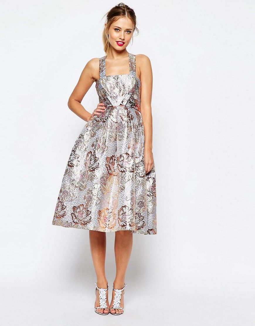 ASOS SALON Metallic Jacquard Midi Prom Dress - Multi | Asos EE