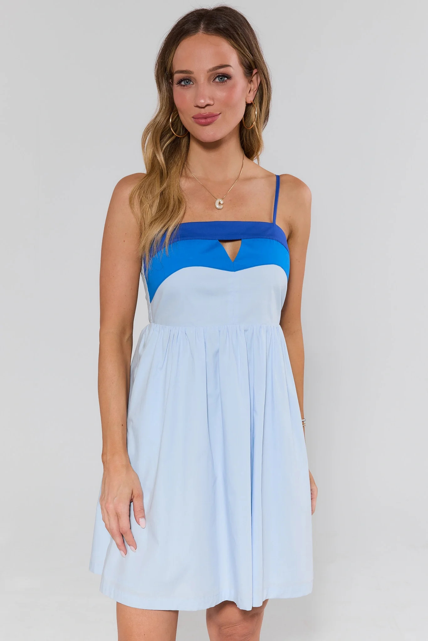 Tatum Blue Colorblock Short Dress | Avara