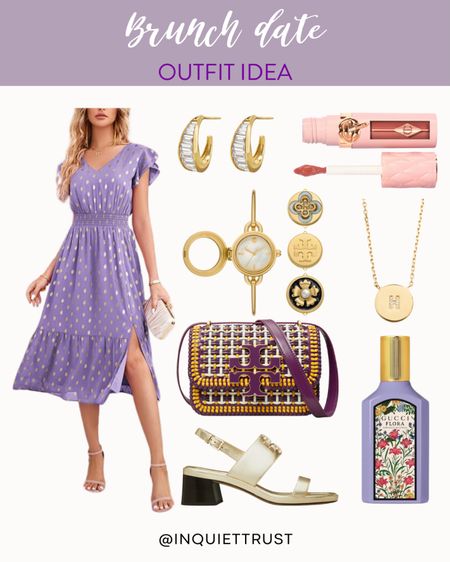 Shop this outfit idea for your next brunch date! A cute purple midi dress paired with a stylish shoulder bag, white slingback heels, gold accessories, and more!
#springfashion #outfitinspo #beautypicks #dressylook

#LTKBeauty #LTKStyleTip #LTKShoeCrush
