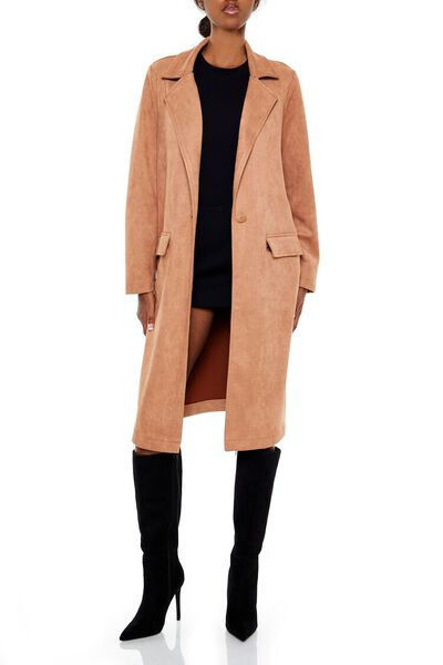 Faux Suede Longline Trench Coat | Forever 21