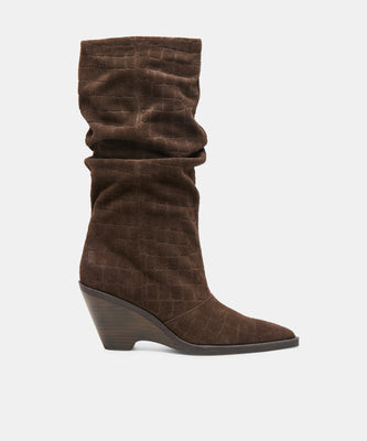 Adisen Boots in Espresso Embossed Suede Size 7 By Dolce Vita | DolceVita.com