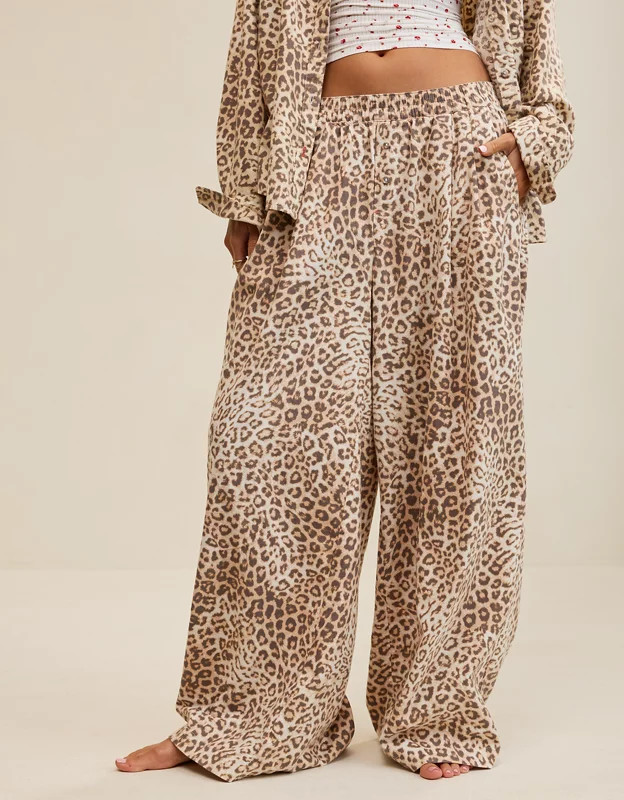Aerie Checked Out Flannel Wide Leg Pant Women's Natural L Short | Aerie