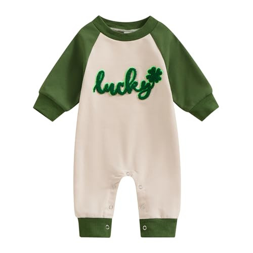 FYBITBO St Patricks Day Baby Boy Girl Outfits Lucky Shamrock Embroidery Jumpsuit Romper Pattys Day Newborn Onesie Clothes (Green-My first st patricks day baby outfit, 6-12 Months) | Amazon (US)