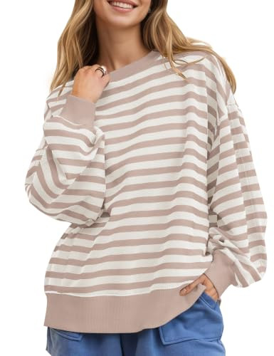 MISSACTIVER Women's Striped Long Sleeve Drop Shoulder Oversized Sweatshirt | Amazon (US)