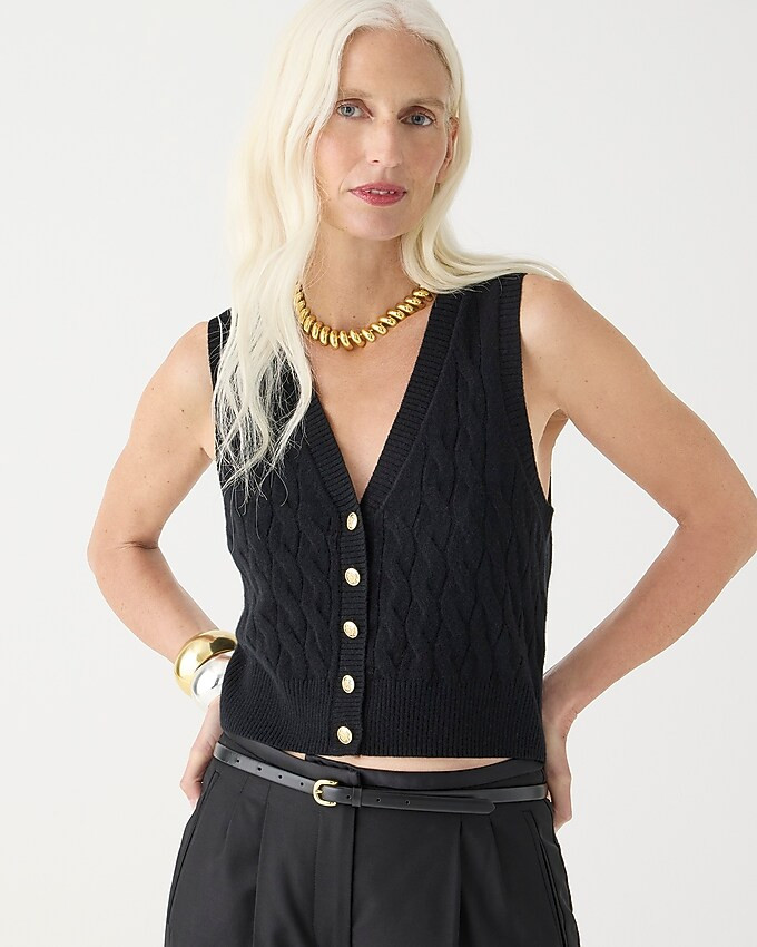 Cashmere cropped cable-knit sweater-vest | J. Crew US