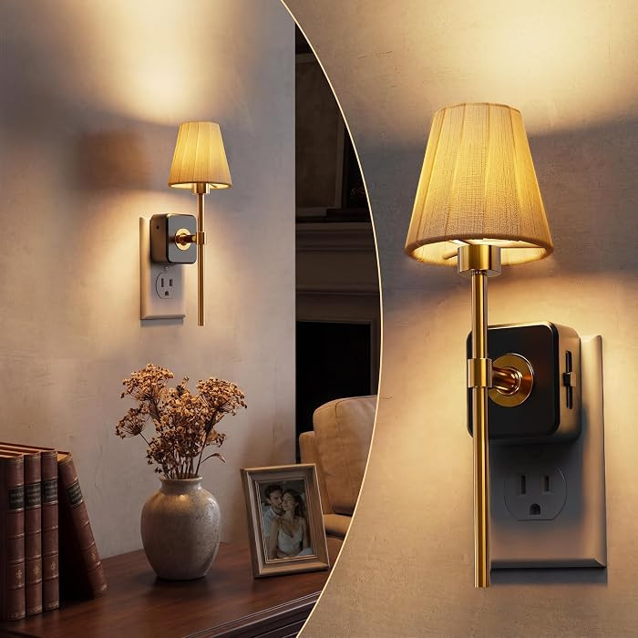 L LOHAS LED Night Lights Plug into Wall, Pleated Fabric Cover Night Light | Amazon (US)