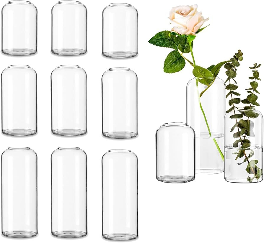 Glasseam Clear Small Flower Vases - Bulk Set of 12, Handmade Modern Decorative Bud Vases for Flow... | Amazon (US)