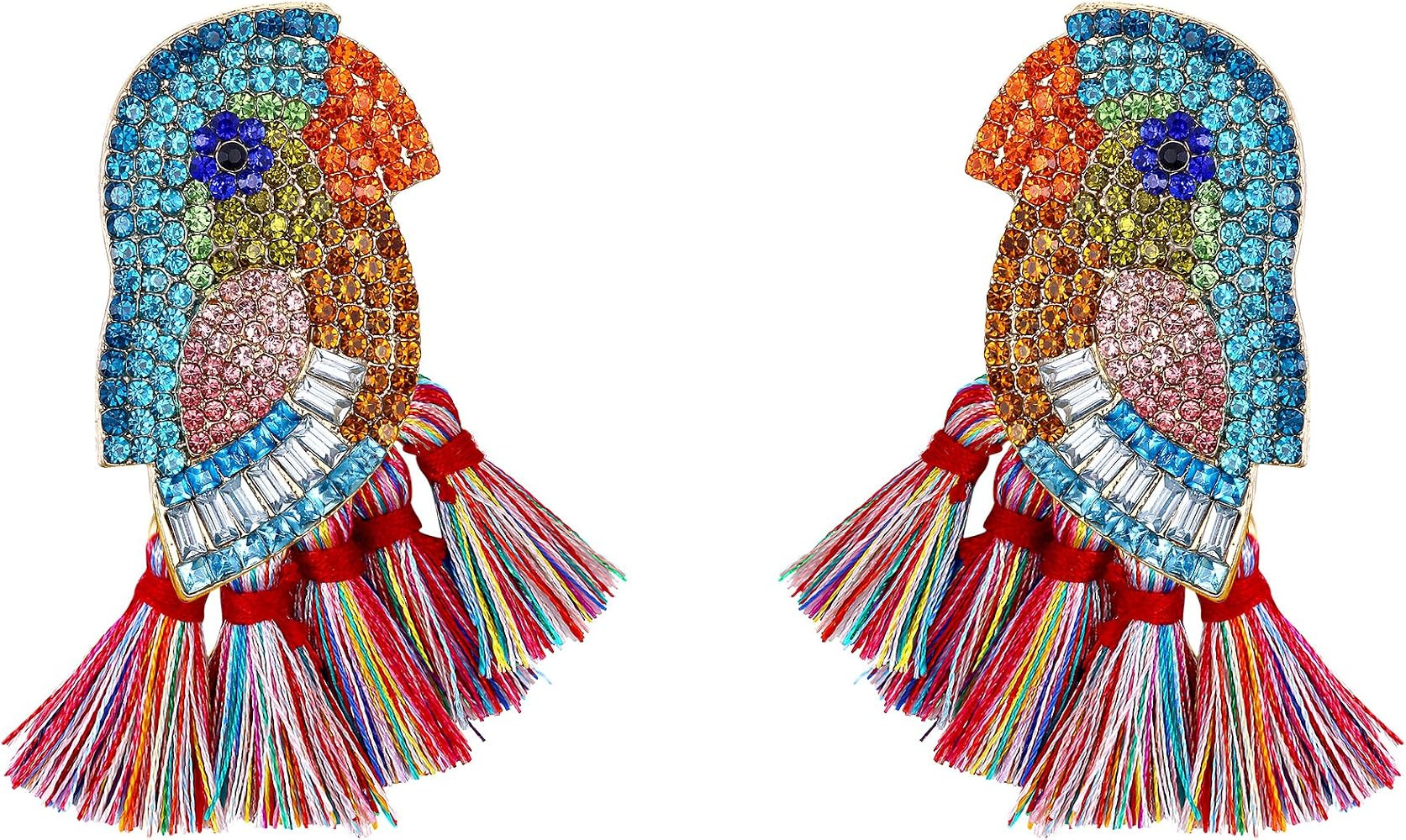 Flyonce Parrot Tassel Earrings,Crystal Boho Dangle Earrings for Women, Cute Bird Earrings Costume St | Amazon (US)